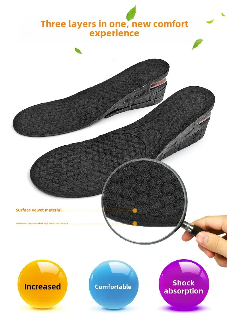 Height Increase Insole Sports Shock Absorption Invisible Air Cushion Height Increasing Pad Full Pad A-Half Layer Men Women