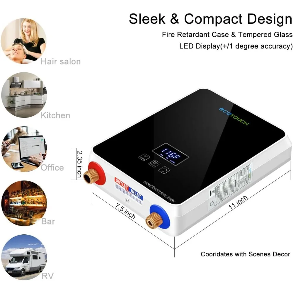Tankless Water Heater Electric 240V, On Demand Instant Hot Water Heater Digital Display 5.5kW,Overheating Protection
