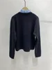 Embroidery Letter Pocket Women Knit Sweater Coat Stitching Ruffles Collar Long Sleeve New Ladies Knit Cardigan 1
