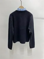 Embroidery Letter Pocket Women Knit Sweater Coat Stitching Ruffles Collar Long Sleeve New Ladies Knit Cardigan 1