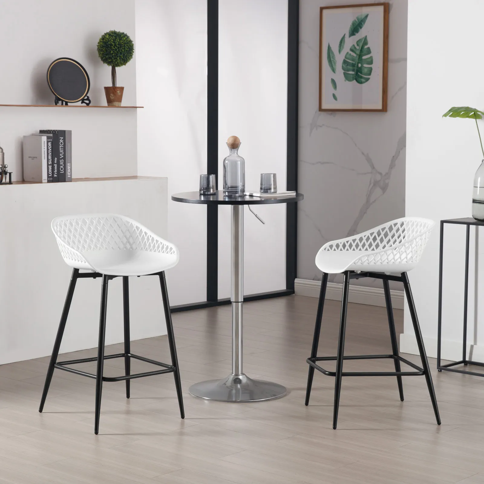 WOLTU 2 Stück/Set Kunststoff-Barhocker, Thekenhocker mit hohler Rückenlehne, Fußstütze, hoher Küchenhocker für Esszimmer, Bistro, Terrasse – Detail 23