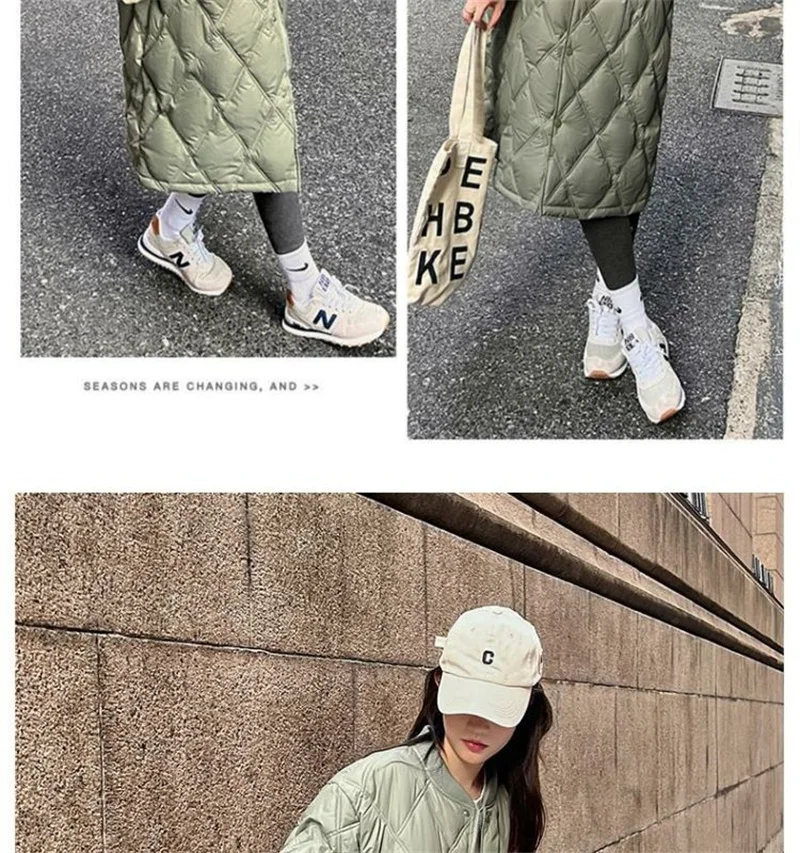 2025 Autumn Winter New Down Cotton Jacket Women's Long Over Knee Loose Jacket Diamond Grid Quilted Jacket Fake Two-Piece Parka