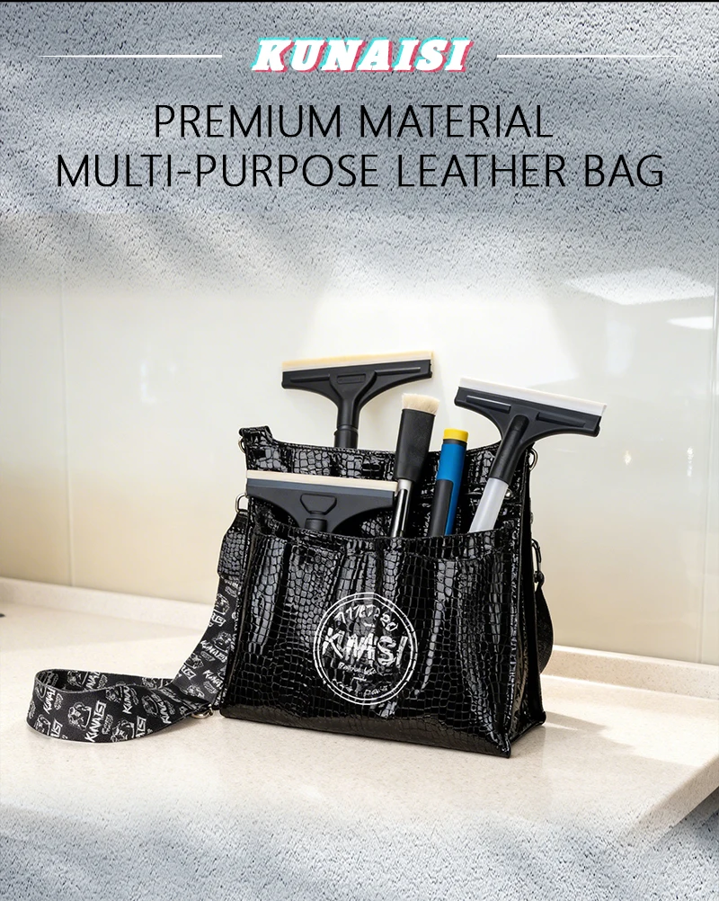 KUNAISI Echtes Krokodilleder Multi-Taschen Werkzeugtasche Crossbody Hüfttasche für Autofenster-Tönungswerkzeuge Wasserdicht – Detail 1