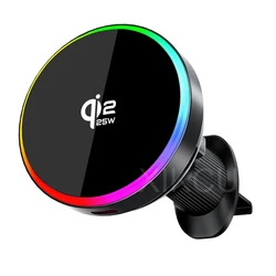 Magnetic 25W Wireless Car Charger & Phone Holder Stand with Fast Charging (Black)