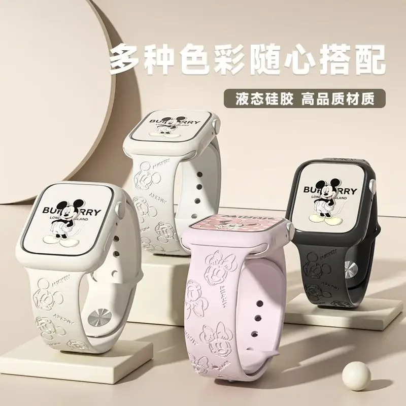 애플 워치 밴드용 디즈니 미키 미니 스트랩, 실리콘 팔찌, 아이워치 7 Se 6 5 4 3 2 1, 45mm, 44mm, 42mm, 41mm, 40mm, 49mm, 38mm