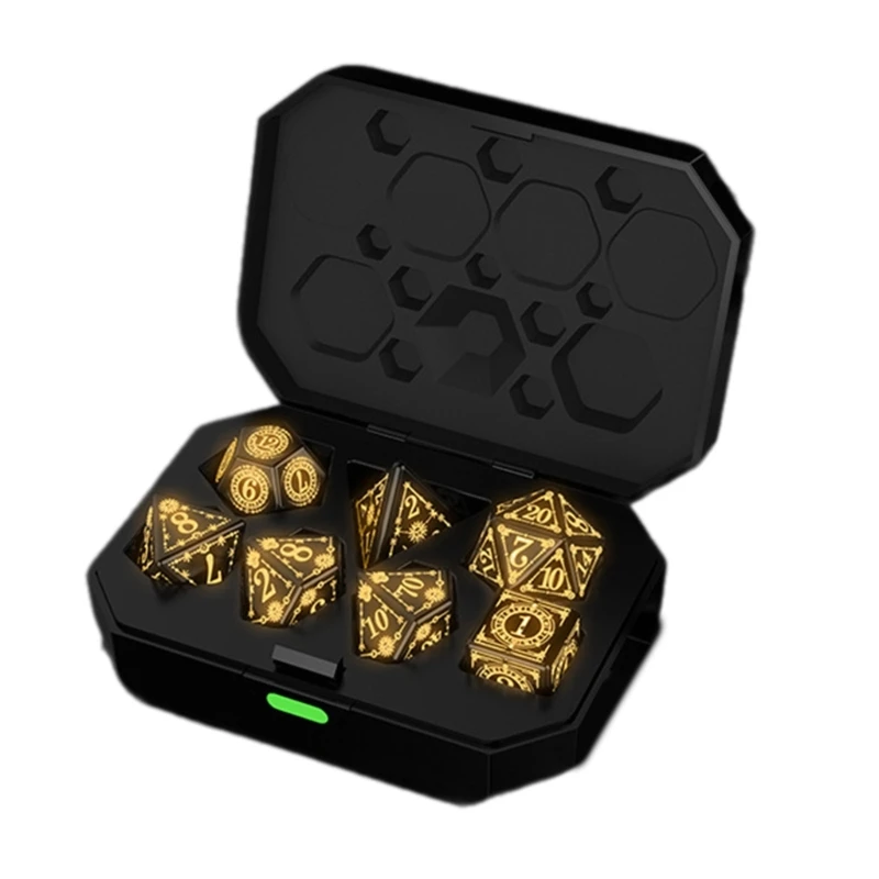 7 Pcs Rechargable Glowing LED Dices Role Playing Game Polyhedral Dices LED Electronic Tabletop Game Player