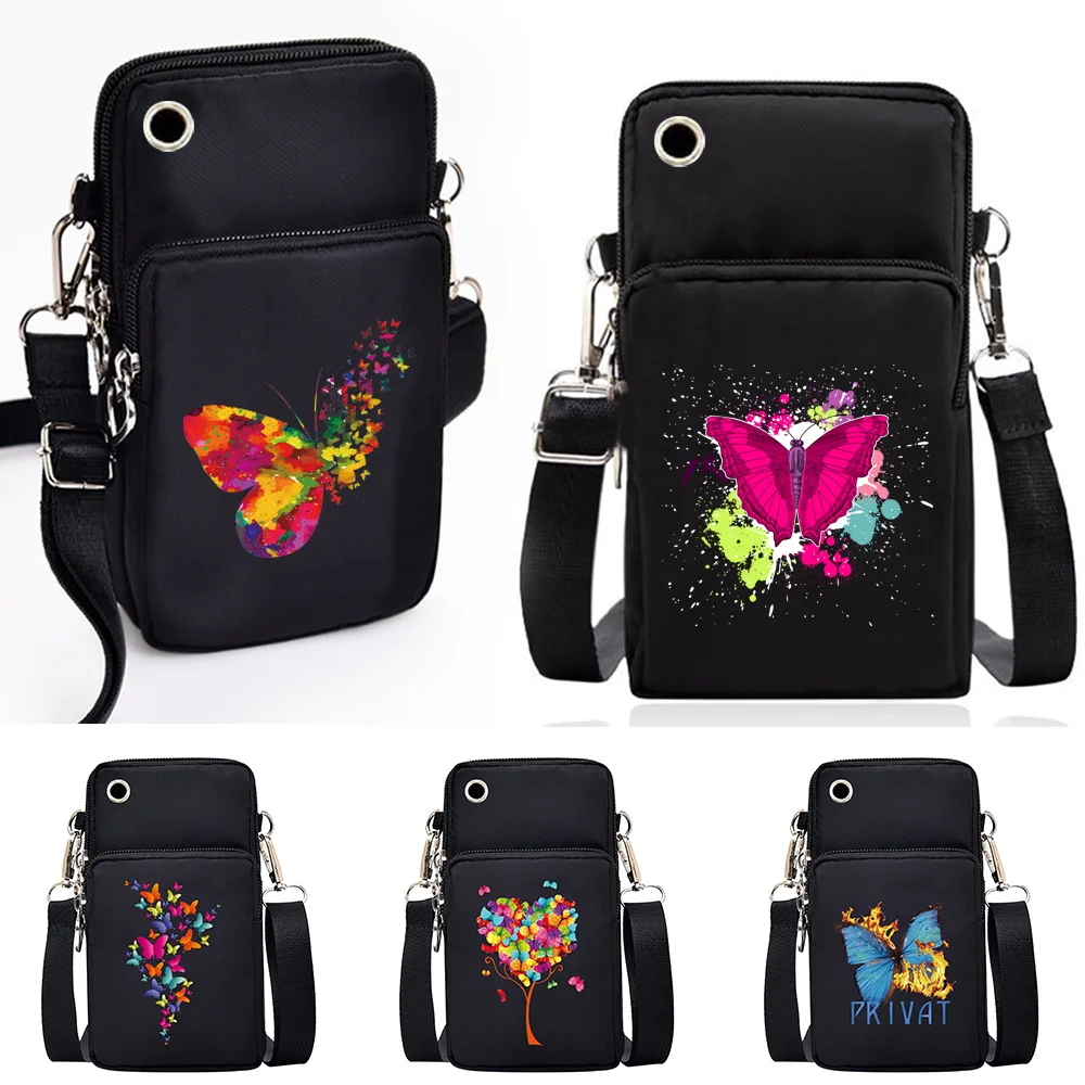 Waterproof Mobile Phone Bag Butterfly Pattern Lipstick Purses Pouch for IPhone 12/13 Pro Max Mini X XR 7 8 Plus CrossBody Bag