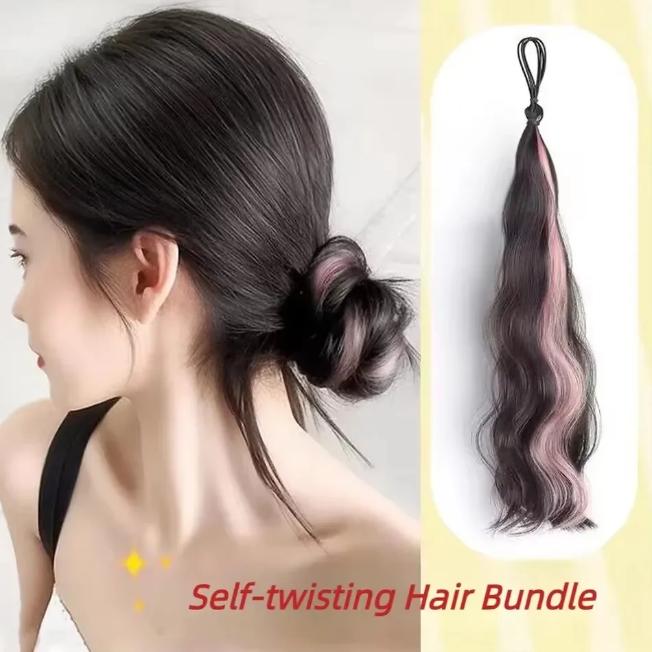 50cm Bun Hair Bundle Synthetic Self-Winding Ball Head Wig Hair Bundle Female Hightlight DIY To Increase Volume