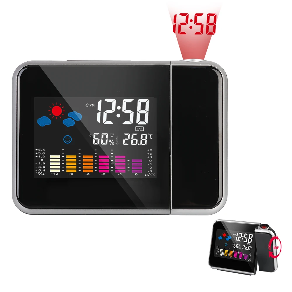 Table Clock Digital Alarm Rotatable Time Projection Color Display Weather Station