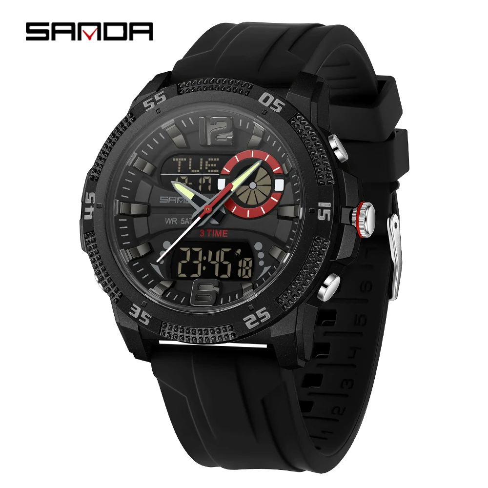 SANDA Men's Luxury Dual Display Sport Quartz Watch - Casual Waterproof Chronograph