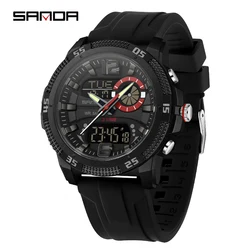 SANDA Men's Luxury Dual Display Sport Quartz Watch - Casual Waterproof Chronograph (All Black)