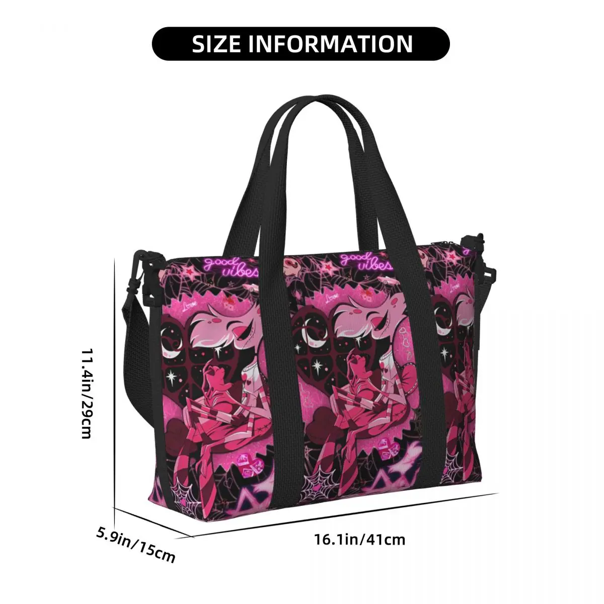 Large Hotels Anime Hazbin Manga Tote Bag Women Cartoon Shoulder Shopping Beach Gym Travel Bag