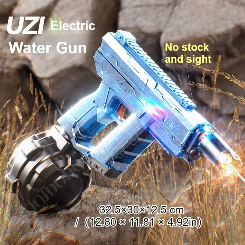 Automatic UZI Water Gun Toy With LED Water Pistol Electric Blowback Squirt Rapid Fire Blaster Pool Beach Toys for Kids Boy