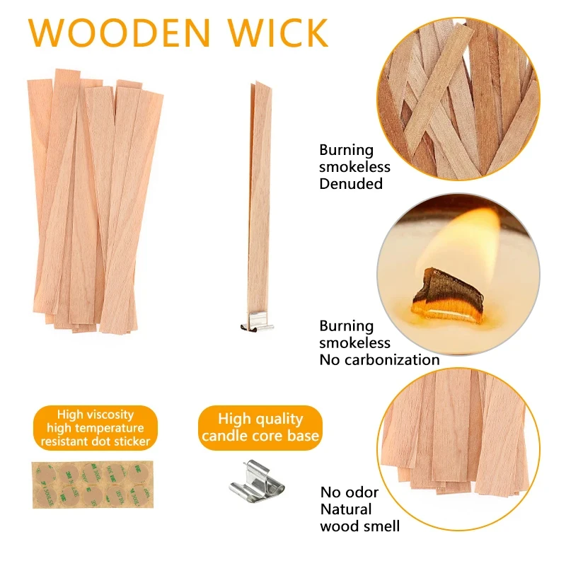 Candle Making Kit 20pcs Wooden Candles Wick Smokeless Candle Core with Clip Base Handmade Wood Core Candlewick candle wicks candle wick candle making kit candle making tool