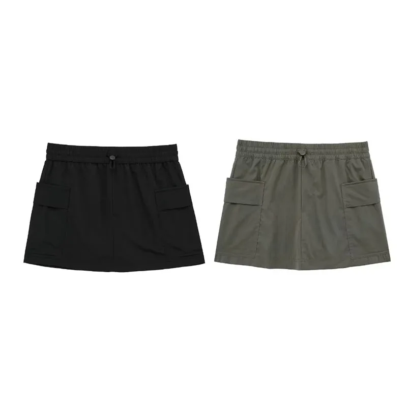 

Autumn And Winter Women's 2023 New Casual High-Waisted Elastic Waist Tie Pocket Mini Pant Skirts Sexy And Elegant Short Skirt