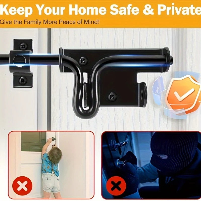 Heavy-Duty Black Security Door Locks, 6.3 Inch, with Keyhole for Wooden Fences, Barns, and Sheds