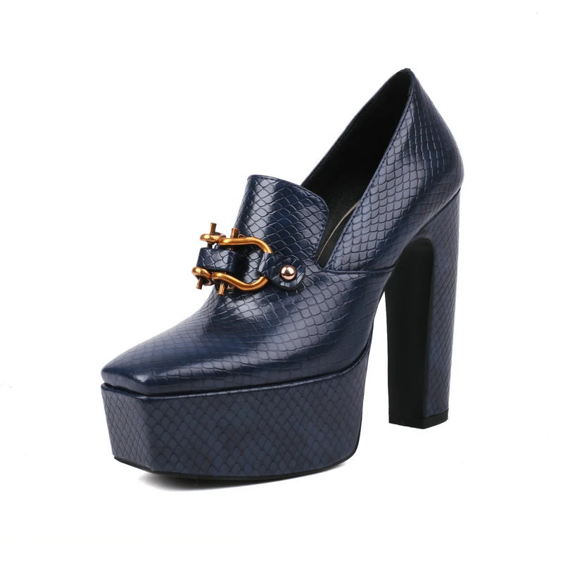 

Spring Autumn Snake Pattern 13.5cm High Heels Square Toe Waterproof Platform Metal Fasteners Night Club Walk Show Women's Shoes
