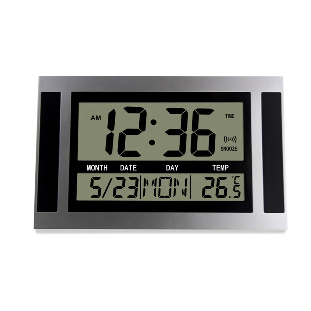 Digital-Wall-Clock-LCD-Large-Temperature-Calendar-Alarm-Wood-Grain ...
