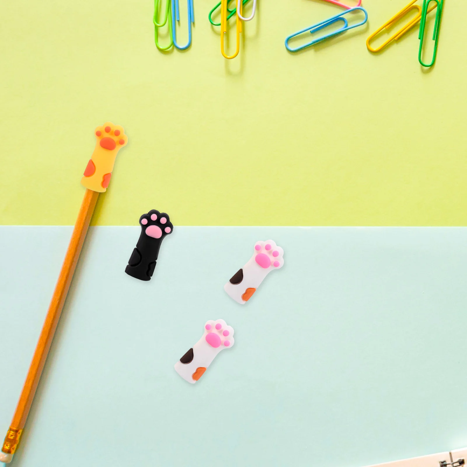 6Pcs Cartoon Cat Claw Creative Pencil Cap Pencil Extender Adorable Pencil Protector Stationery Kids Gift School Office Supplies