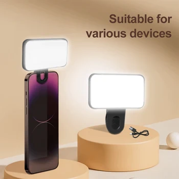 Mini luce di riempimento selfie ricaricabile 3 modalità colore Luminosità regolabile Clip su telefoni cellulari Computer Fotografia Luci a LED
