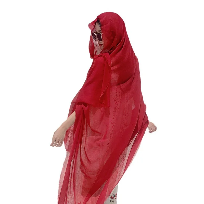 Sonnenschutz für Damen, einfarbig, Rot, ultradünn, weich, atmungsaktiv, elegant, langer Schal, Strandkleidung, geeignet für Urlaubsgeschenke – Detail 9