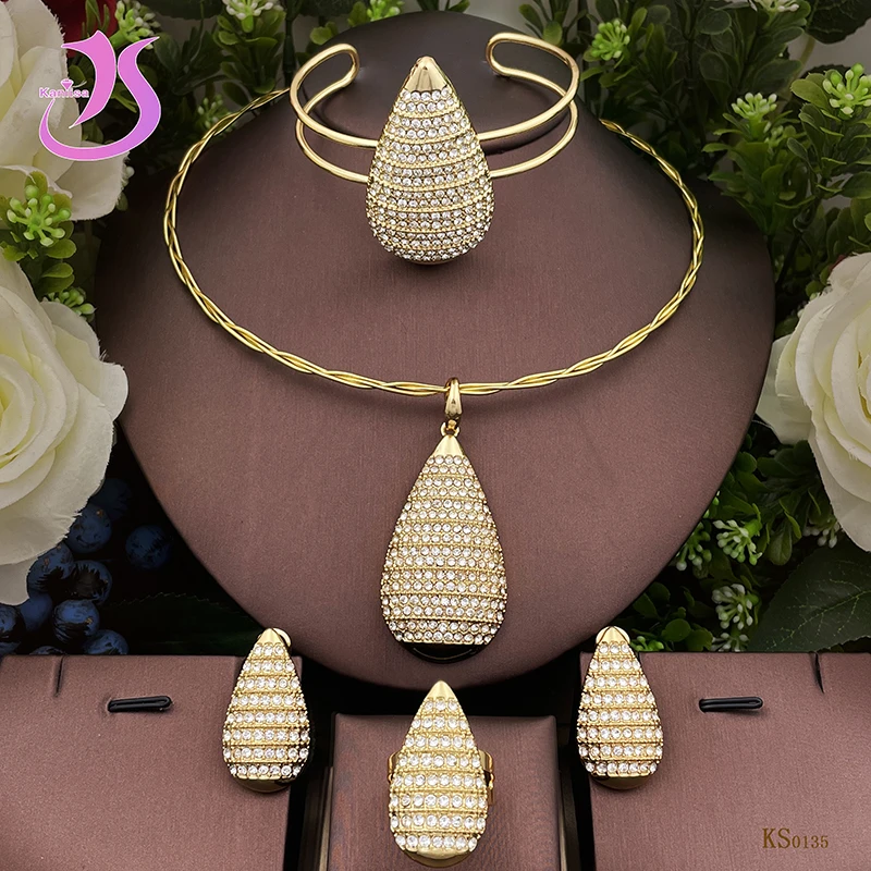 Jewelry Sets For Women 18K Gold Plated Jewelry With Rhinestone Necklace