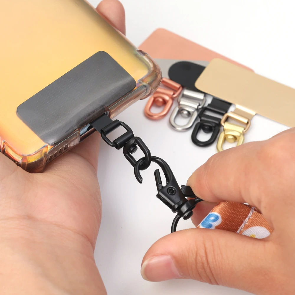 Ultra-thin Metal Mobile Phone Lanyard Clip with Card 360 Degree Rotation Tether Tab for Mobile Phone Anti-lost Connect Card