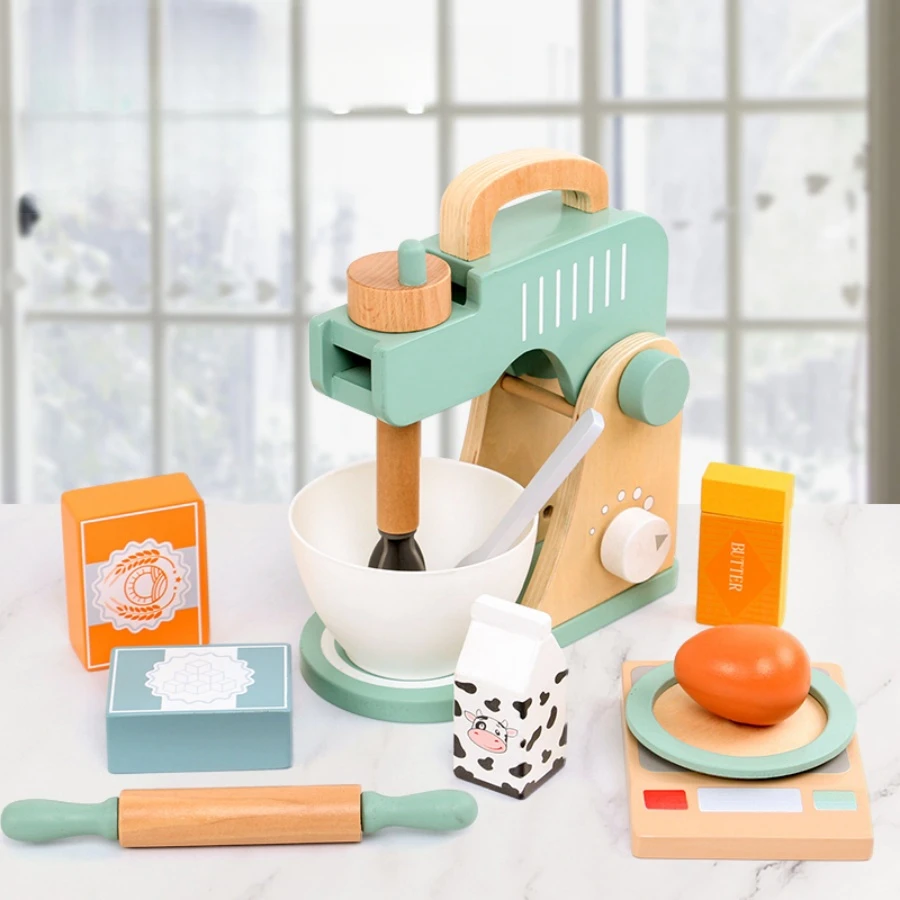 Children Play House Simulation Teapot Girl Tea Kitchen toys, wooden cake kindergarten birthday present 3
