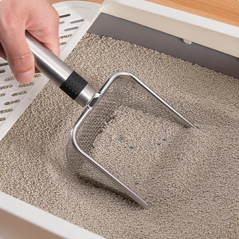 الفولاذ المقاوم للصدأ القط السماد مجرفة القط القمامة مجرفة دائم القط السماد مجرفة الفولاذ المقاوم للصدأ مقبض دائم أداة تنظيف الحيوانات الأليفة - Image 2