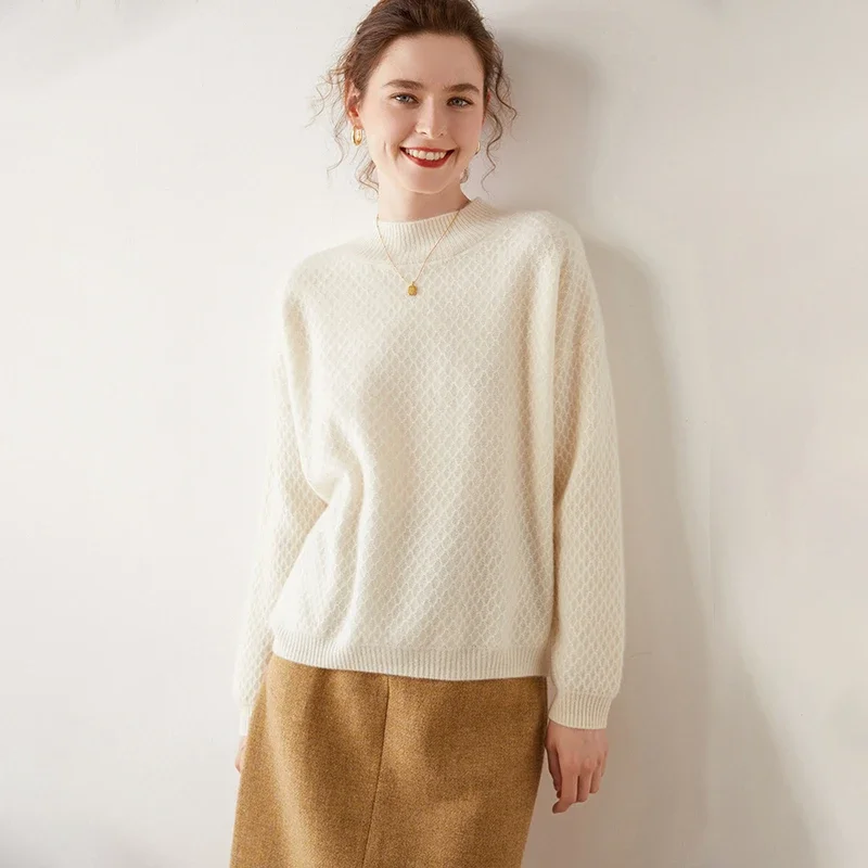 

Женский кашемировый свитер с круглым вырезом, однотонный плотный вязаный джемпер свободного покроя, большие размеры, Осень-зима 2023