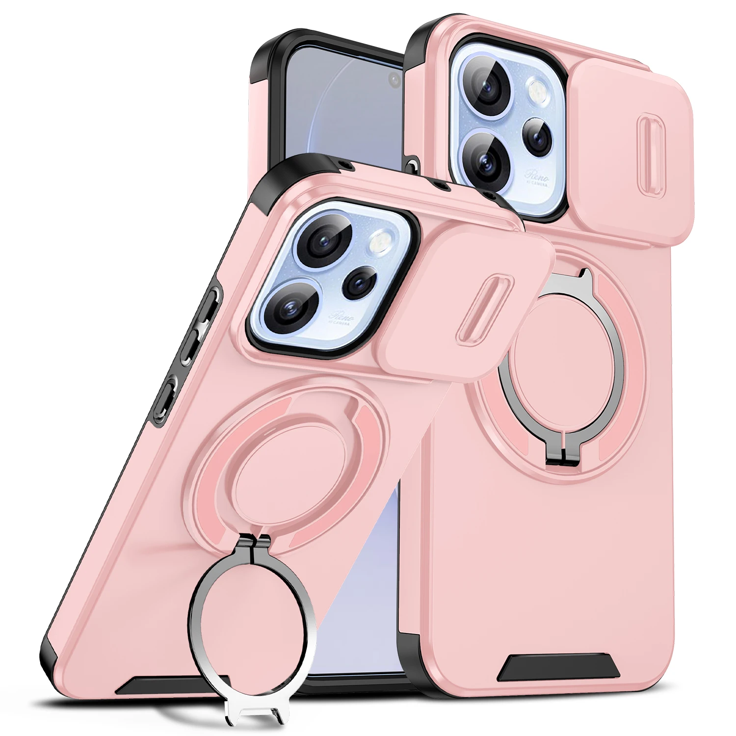Magnetic Ring Stand Phone Case with Slide Camera Lens Protection and Durable TPU Frame