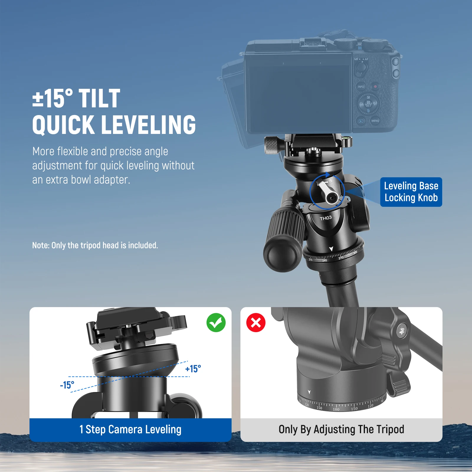 2-Way Geared Tripod Head with Millimeter Micro Adjustment 360° Panoramic Arca Q