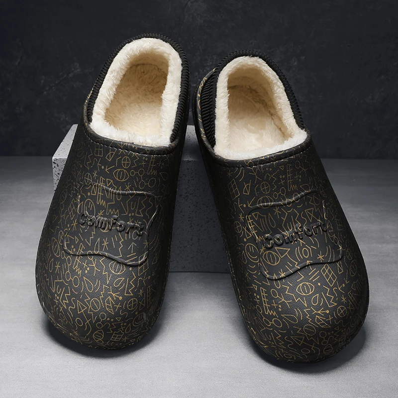 

Men Slippers Casual Fashion Platform Winter Home Non-slip Wear-Resistant Elastic Comfortable Plus Velvet Keep Warm Water Proof