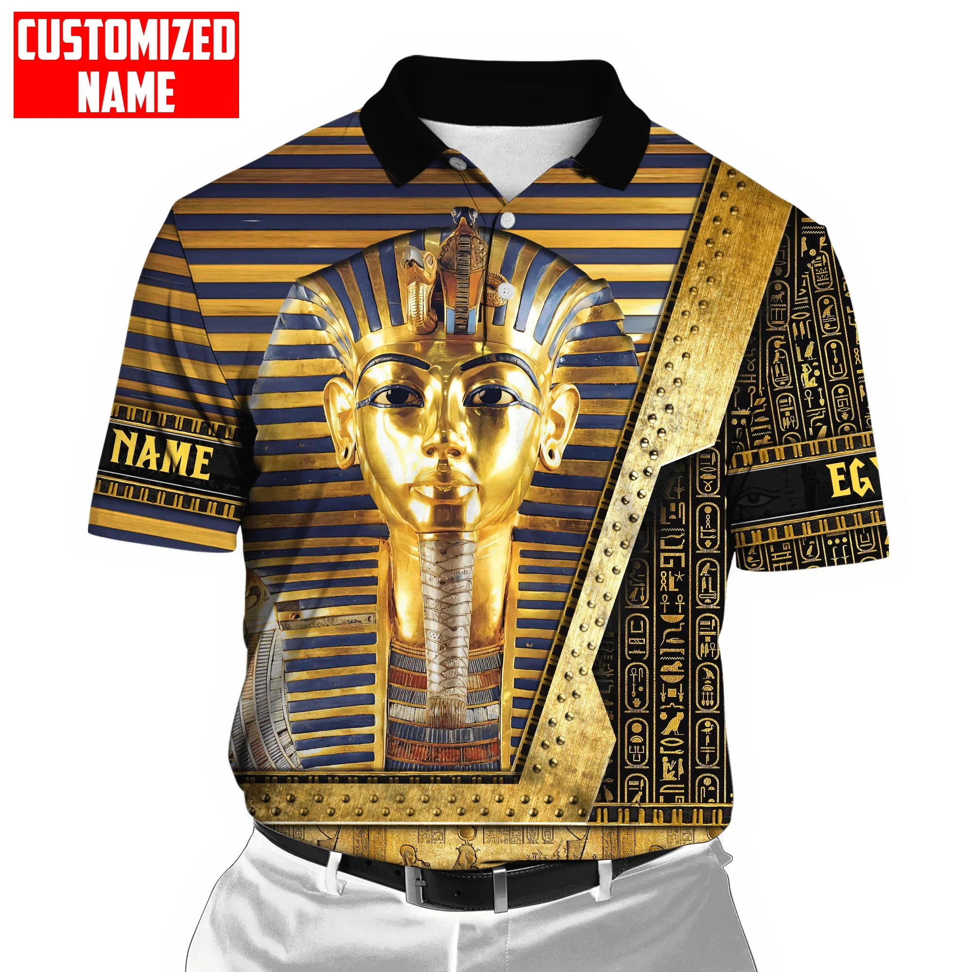 

PLstar Cosmos Personalized Ancient Egypt Pharaoh 3D All Over Printed Men's Polo Shirts Casual lapel short sleeve shirt PLP12