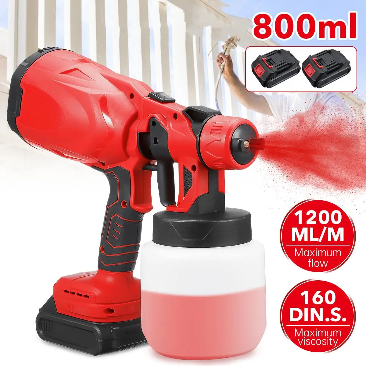 1200w 800ml Cordless Electric Spray Gun 