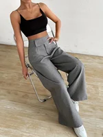 Plus size women's loose fit pants with zipper waist and pleated design featuring fashionable woven fabric - Image 4