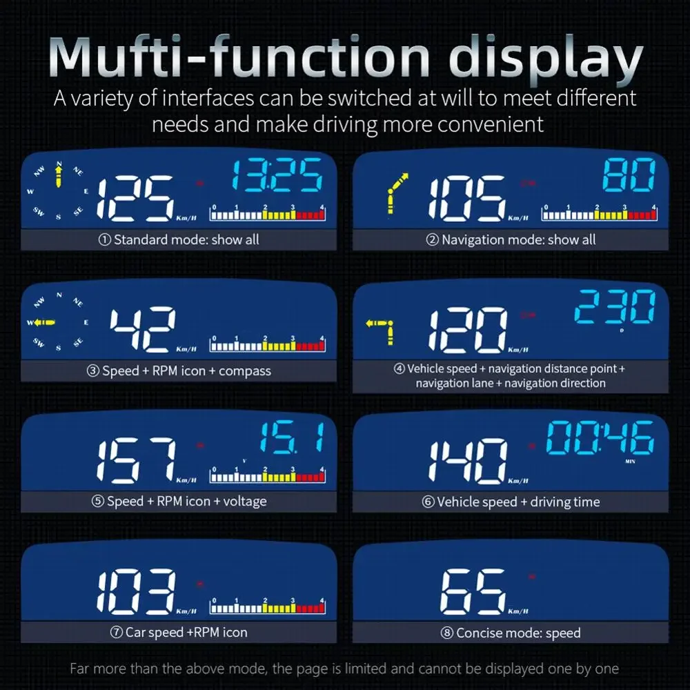 OBD2 GPS HUD Mirror Car Head Up LED Display Navigation Digital Speed Projector Security Alarm Oil Temp Pressure