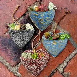 Retro Heart-Shaped Succulent Resin Flower Pot Wall Hanging Succulent Heart Pocket Platter Green Planter Flower Wall Decoration