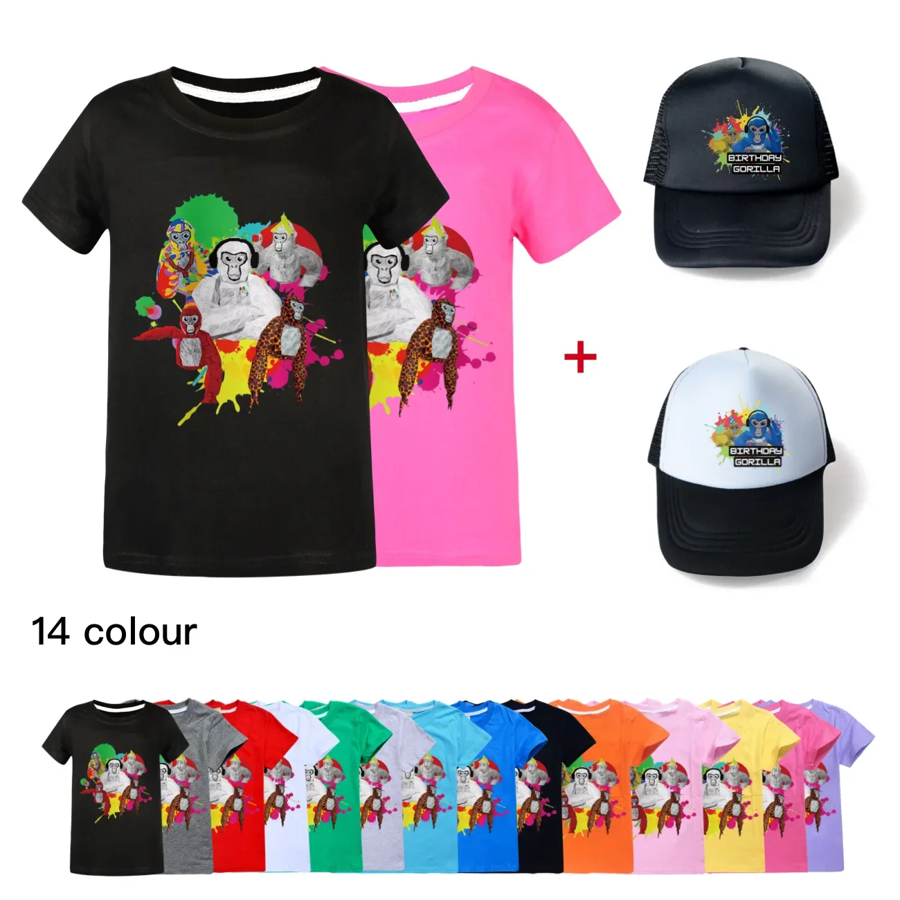 

Newest VR Game Gorilla Tag Clothes Kids Summer Tshirt Little Girls Fashion Cotton T-shirt&Sunhat 2pcs Set Boys Short Sleeve Tops