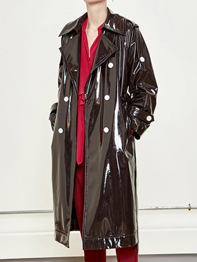Nerazzurri-gabardina larga charol negro impermeable para mujer, abrigo de gran tamaño iridiscente doble botonadura, 7xl, 2020 - AliExpress