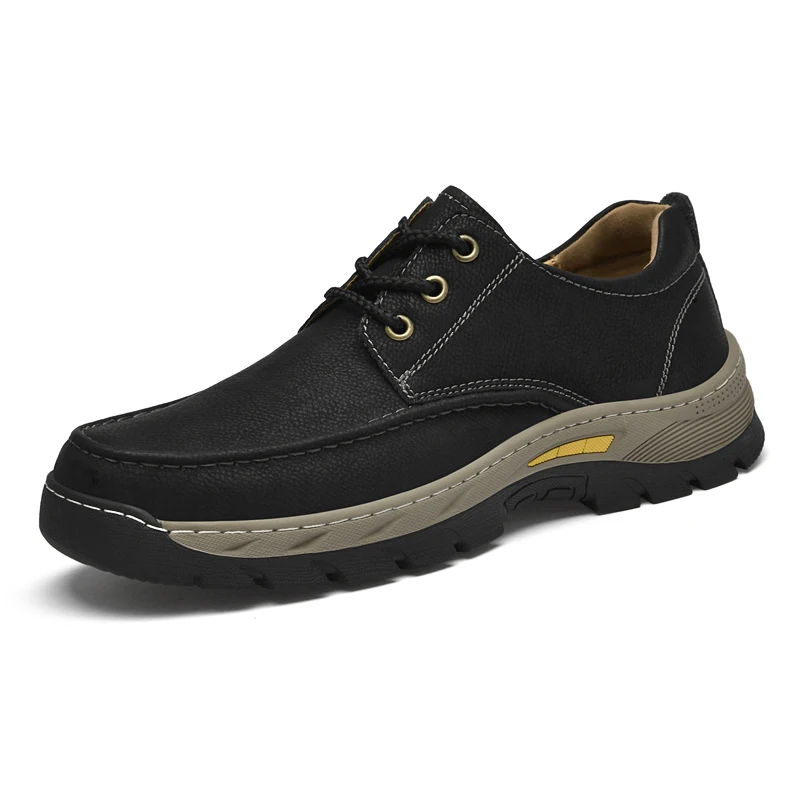 Outdoors Lace-up Shoes Man Non-Slip Casual Leather Shoes for Men Wear Resistant Walking Hiking Footwear Classic Comfy Climbing