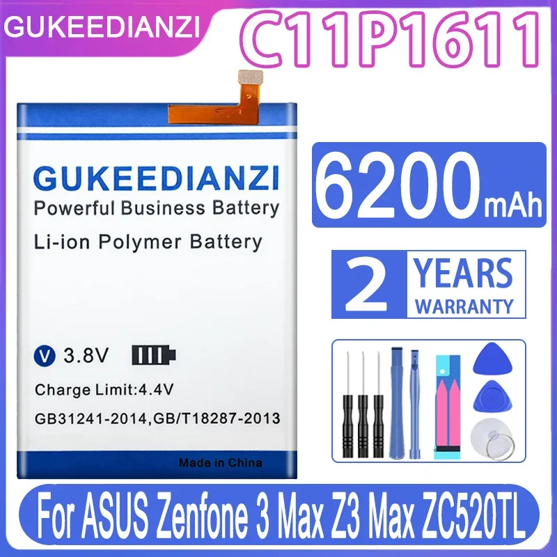 

GUKEEDIANZI For ASUS Battery For ASUS Zenfone 3 Max Zenfone3 Max Z3 Max Z3Max ZC520TL High Capacity C11P1611 6200mAh Free Tools