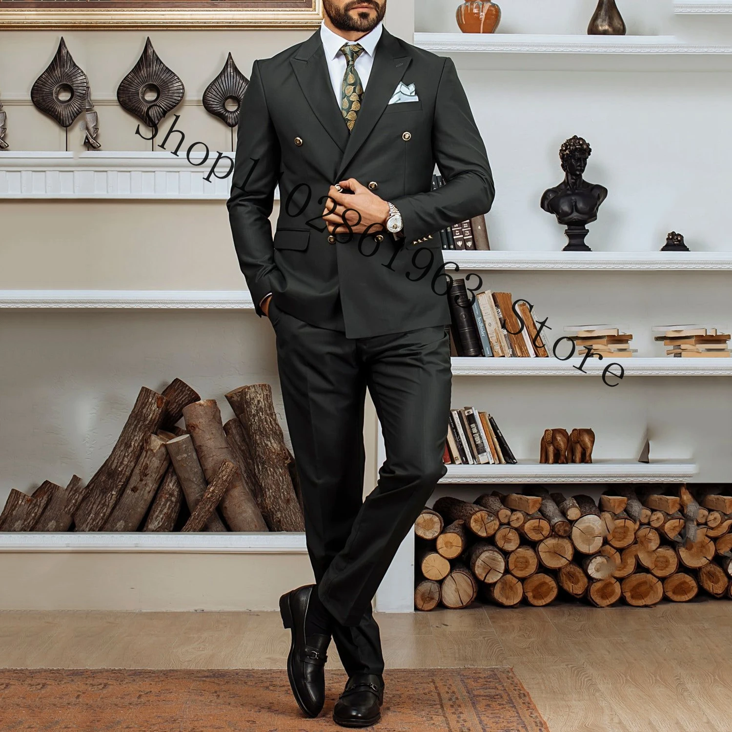 New Arrival Men Suits Slim Fit Peak Lapel Double Breasted 2 Pieces Male Tuxedos For Wedding Blazer Pants Costume Homme Mariage