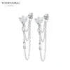 YUXINTOME 1 PC 925 en argent Sterling aiguille d'oreille coloré Zircon chaîne gland boucles d'oreilles pour les femmes deux trous boucle d'oreille bijoux A45