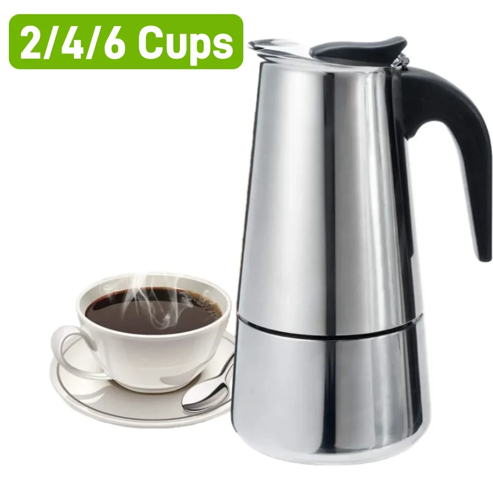 Coffee maker Moka Pot, 2/4/6 Cups Stainless Steel Cafe Percolator Maker, Italian coffee machine Fit Induction Cookers Coffeeware