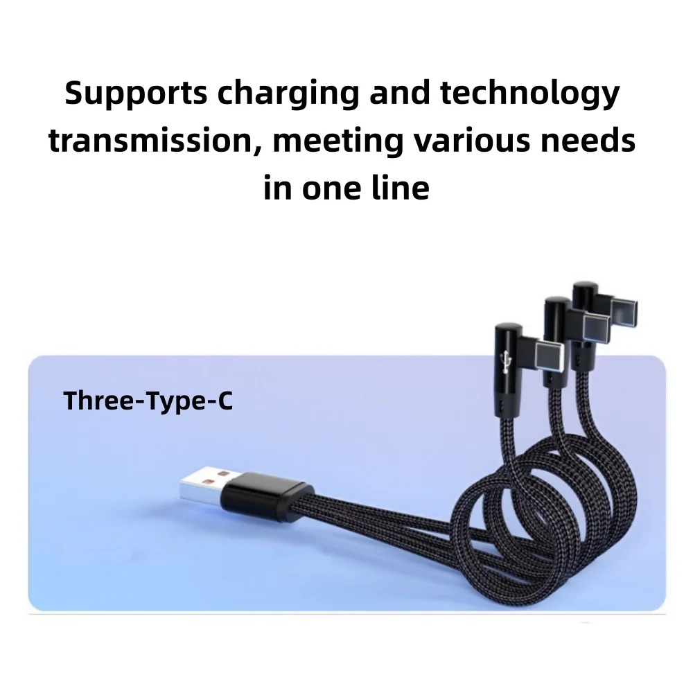 3 IN 1 Elbow USB C Charging Spliter Cable Type C Data Wire USB Fast Charging Cable For iPhone Samsung LG USB Charging Data Cord