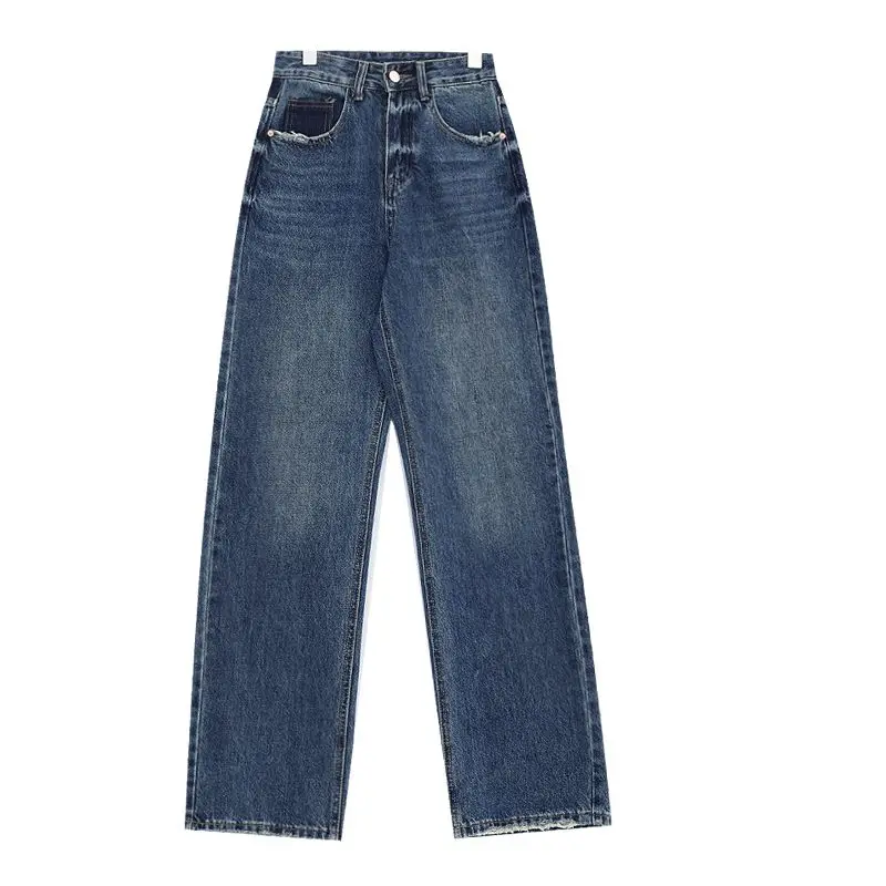 Blue Straight Wide Leg Jeans Woman High Waist Denim Pant Jeans Women Casual Cute Korean Vintage Denim Y2K Pants Ladies Boyfriend