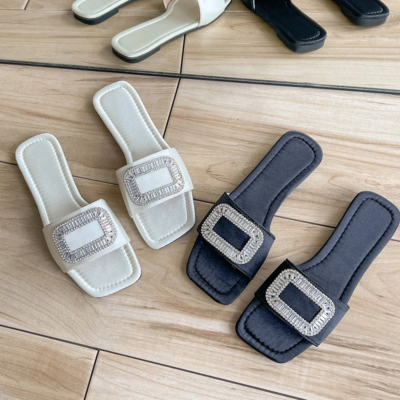 Crystal Women Slippers Luxury Brand Flats 2023 Dress Party Outside