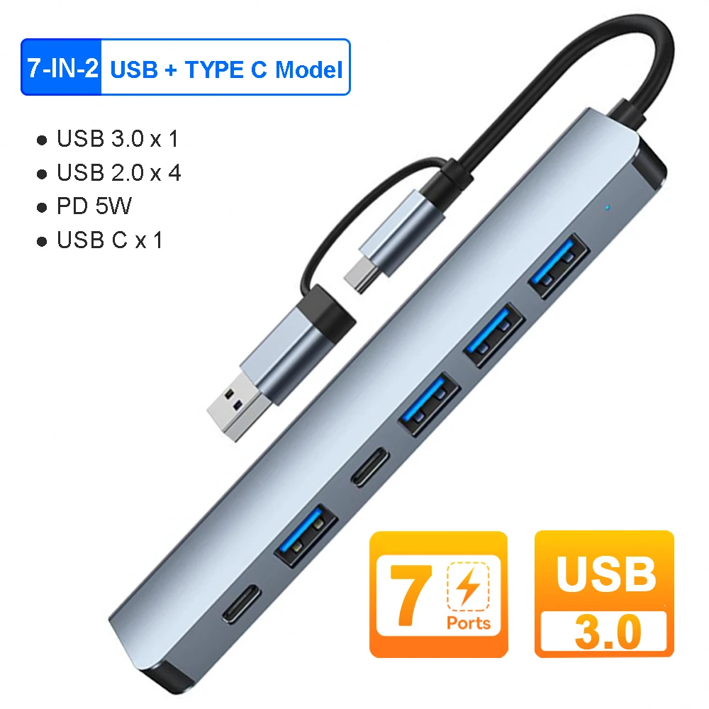 Hub Usb 3.0 Hub Usb Tipo C Hub Adattatore Otg 7 Porte Multi Usb Splitter Dock Station Tipo C 3.1 A Usb 3.0 Per Xiaomi Macbook Pro