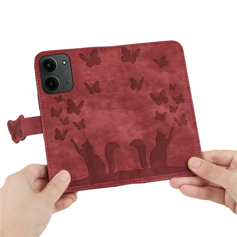 Butterfly & Cat Leather Wallet Flip Cover - Elegant Design